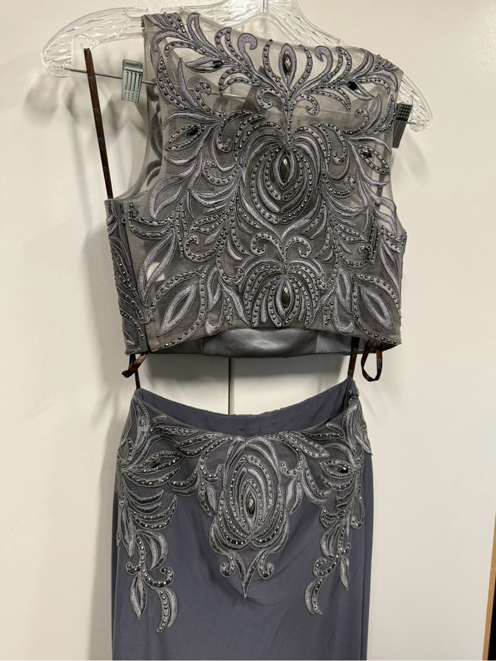 Camille La Vie Charcoal Gray Embroidered 2-piece Prom Dress - sexy chic